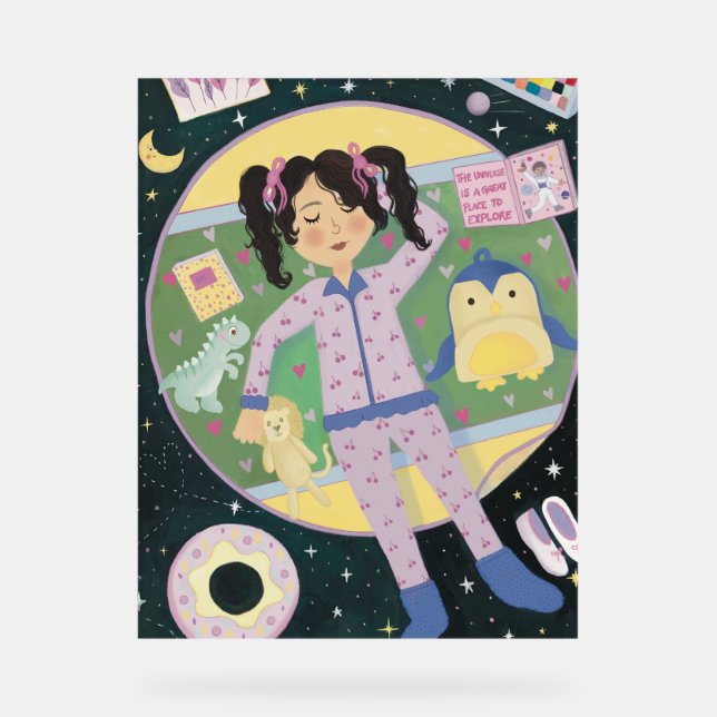 Children's Illustration: Girl in Universe Acrylic Sign (Front)