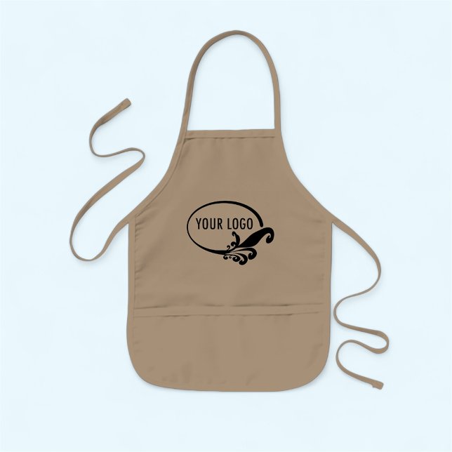 Children's Khaki Apron with Pockets Custom Logo (MISOOK Khaki Kids Apron with Pocket Imprinted with Logo)