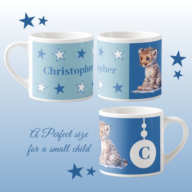 Children's leopard mug personalised name blue (Creator Uploaded)