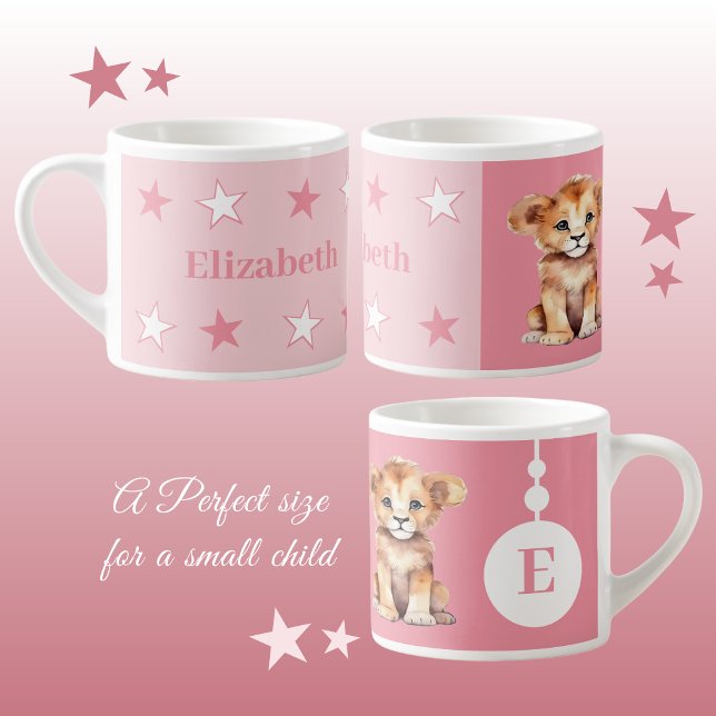 Children's lion mug personalised name pink (Creator Uploaded)