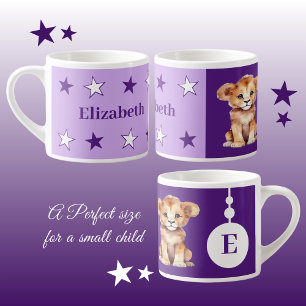 Children's lion mug personalised name purple