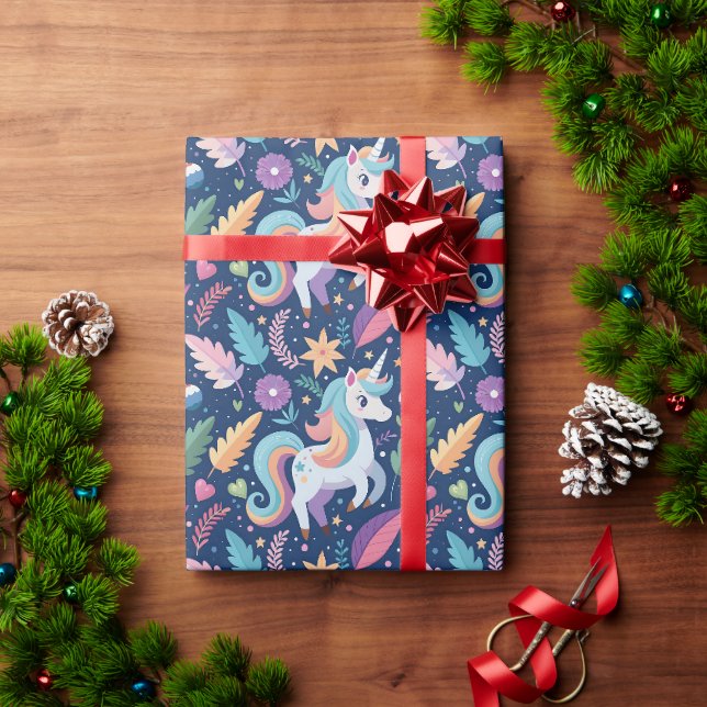 CHILDRENS MAGICAL UNICORN PATTERN WRAPPING PAPER (Holiday Gift)
