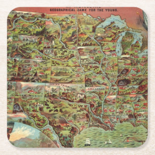 Children's Map of the United States Square Paper Coaster