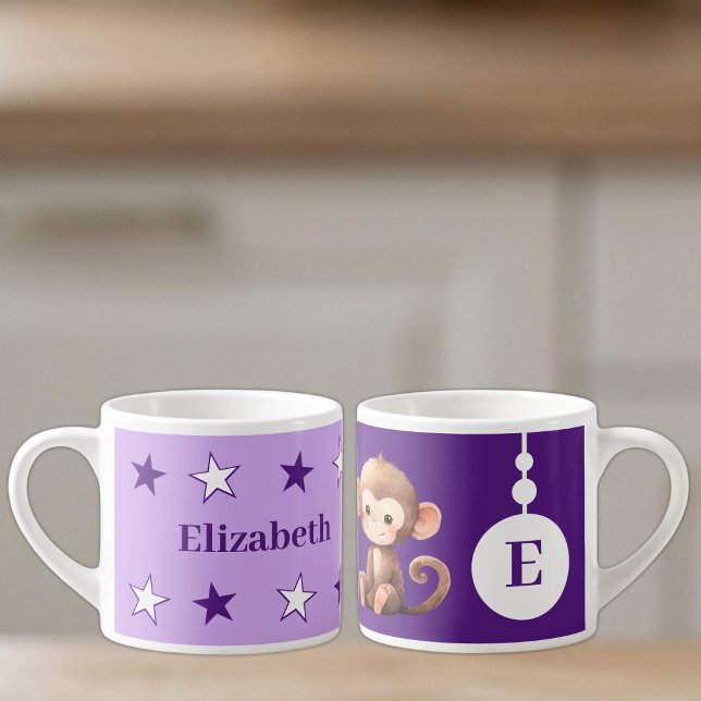 Children's monkey mug personalised name purple (Creator Uploaded)