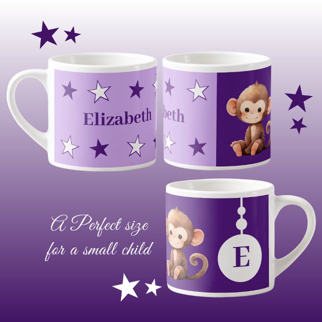 Children's monkey mug personalised name purple (Creator Uploaded)