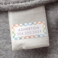 Children's name label with cute rainbow plaid