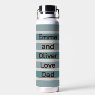 Children's Names Love Dad Blue Stripes Water Bottle