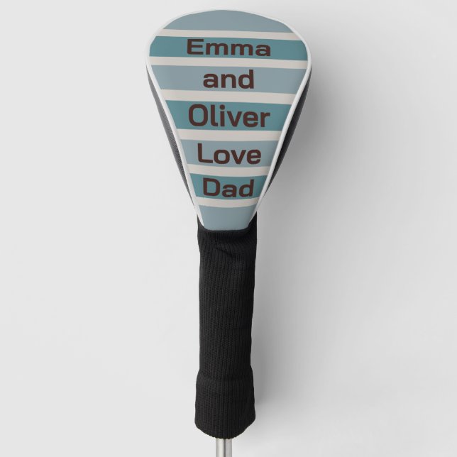 Children's Names Love Dad on Blue Striped Golf Head Cover (Front)