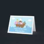 Children's Noah's Ark Birthday Card<br><div class="desc">This Noah's ark children's birthday card features a cute group of animals and whale in a simple seascape. The design consists of two elephants, lion, pig, giraffe, hippopotamus and dove. Similar design birthday invitations are available at the store. This Noah's ark birthday card is particularly suitable for a boy having...</div>