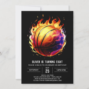 Children's Orange Enchanted Basketball Birthday Invitation
