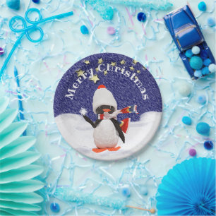 Children's Party Merry Christmas Winter Penguin Paper Plate