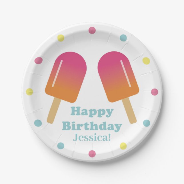Children's Pastel Ice Pop Birthday Party Plate (Front)