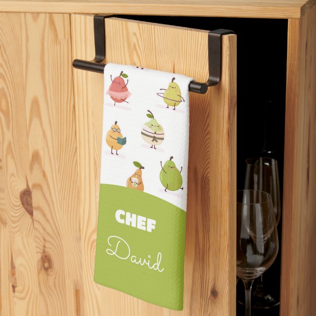 Children's pattern of fun pears tea towel (Thirds Fold)