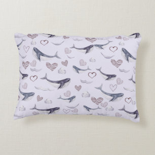 Children's Pattern With Cute Whales, Clouds&Hearts Decorative Cushion
