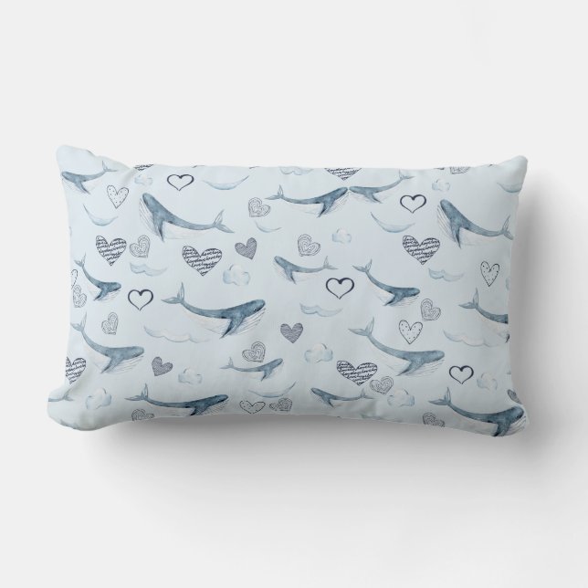 Children's Pattern With Cute Whales, Clouds&Hearts Lumbar Cushion (Front)