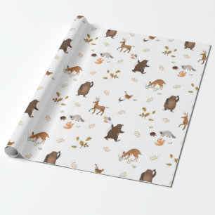 Children's Playful Cute Bear Woodland Forest Gift Wrapping Paper