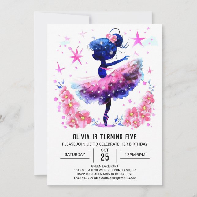 Children's Printable Ballerina Birthday Invitation (Front)