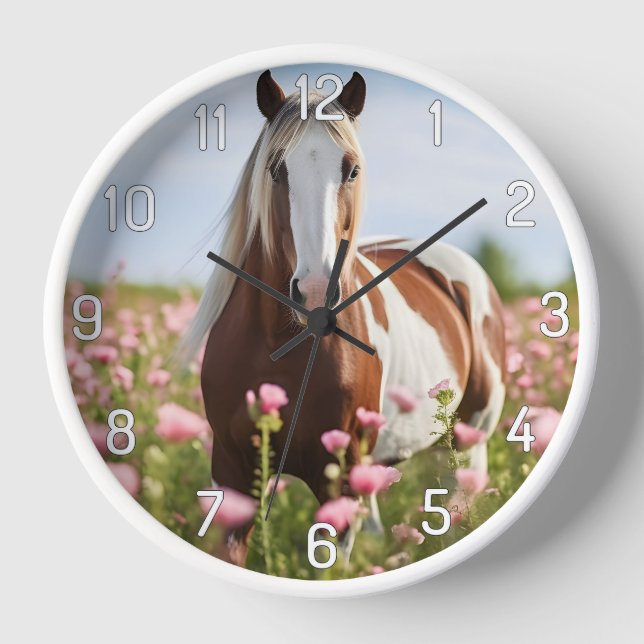 Children's room Wanhohr white with horse demotive Clock (Front)
