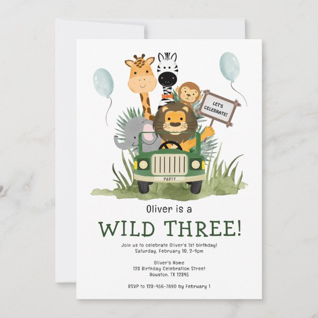 Children's Safari Birthday Invitation (Front)