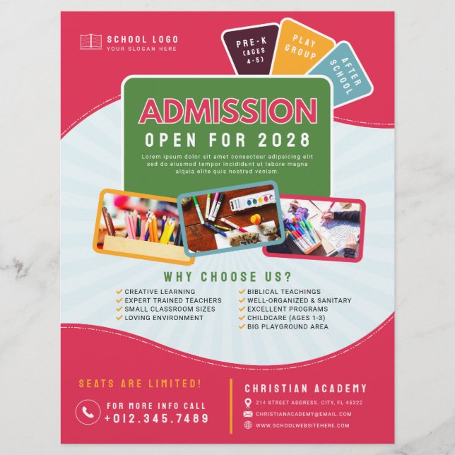 Children's School Admission Advertisement Photo Flyer (Front)