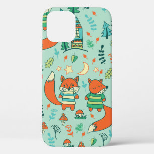 Children's seamless with young foxes. Funny childr iPhone 12 Case