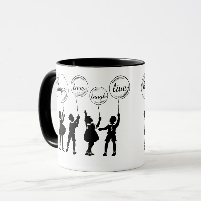 Childrens Silhouette Inspirational words Balloons Mug (Front Left)