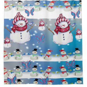 Children's snowman shower curtain red white