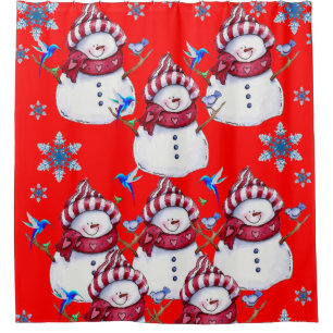 Children's snowman shower curtain red white blue