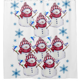 Children's snowman shower curtain red white blue