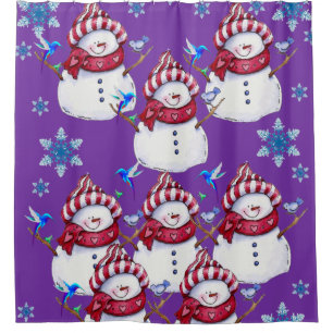 Children's snowman shower curtain red white purple