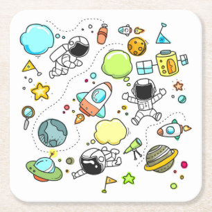 Children's Space Cartoon Background Drawing Square Paper Coaster