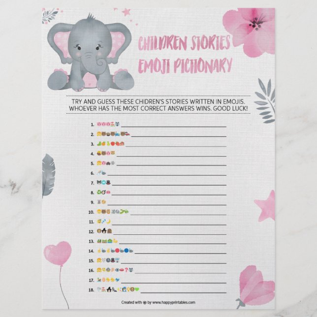 Children's Story Emoji Pictionary [Baby Elephant] Custom Letterhead (Front)
