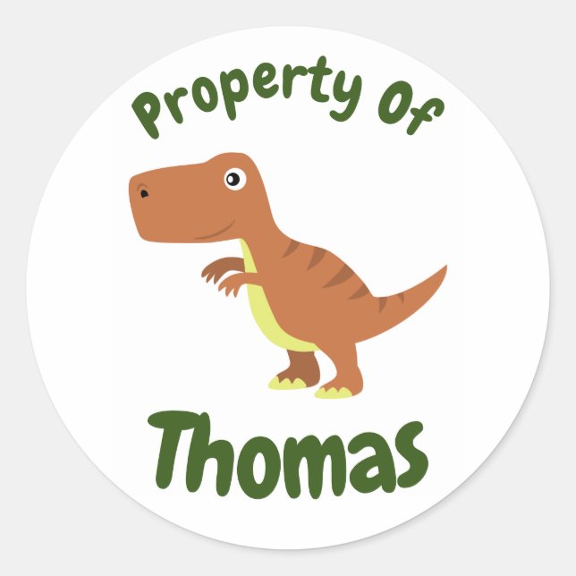 Childrens T-Rex Dinosaur Custom Name sticker (Front)