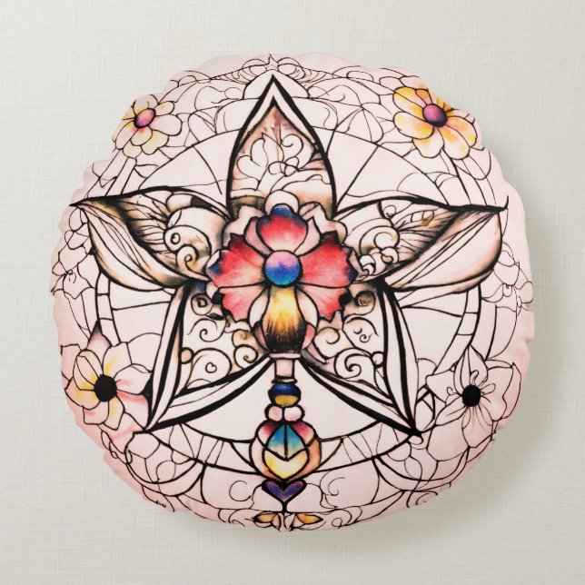 Children's Tattoo Art with Clean Lines Round Cushion (Front)