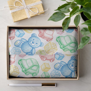 CHILDRENS TEDDY BEARS AND TOY CARS TISSUE PAPER