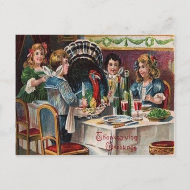Children's Thanksgiving Dinner Holiday Postcard (Front)