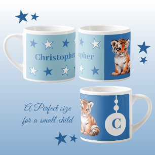Children's tiger mug personalised name blue