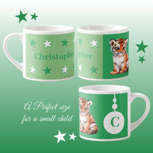 Children's tiger mug personalised name green