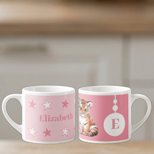 Children's tiger mug personalised name pink