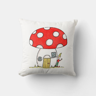 Children's Toadstool & Elf Pattern Throw Cushion