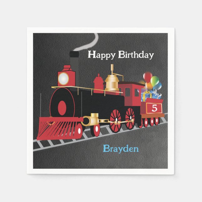 Children's Train Chalkboard Birthday Party Napkin (Front)