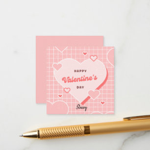 Children's Valentine Pink and White Grid Design Enclosure Card
