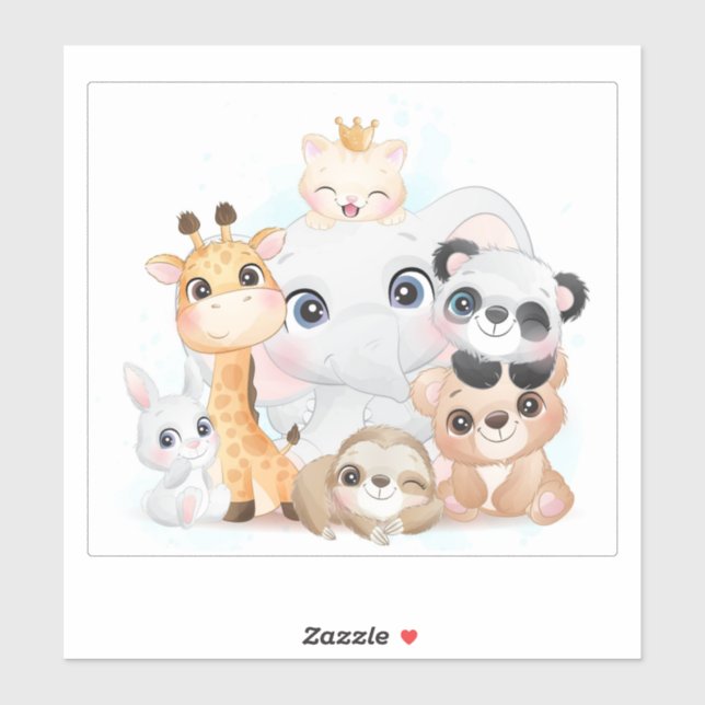 CHILDREN'S VINYL STICKER :CUTE ANIMALS (Sheet)