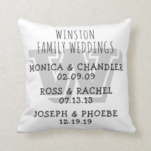 Childrens Wedding Dates Monogrammed Family Cushion