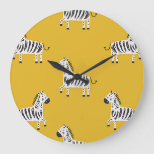Children's Zebra: Seamless Fun Pattern Large Clock