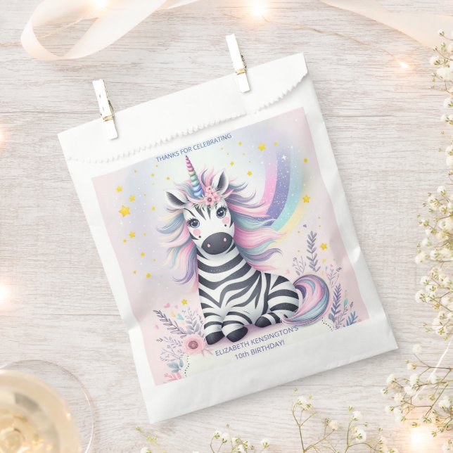 Children's Zebra Unicorn Rainbow Birthday Party Favour Bags (Clipped)
