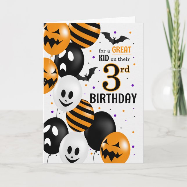 Child's 3rd Birthday on Halloween Balloons Card (Front)