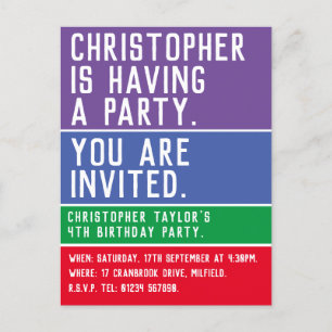 Child's 4th Birthday Party Invitation Postcard