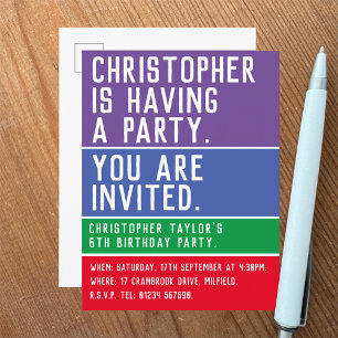 Child's 6th Birthday Party Invitation Postcard