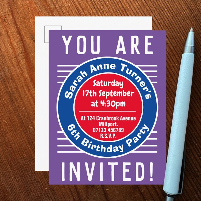 Child's 6th Birthday Party Invitation Postcard (Creator Uploaded)